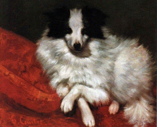 Gustave Courbet Sitting on cushions dog